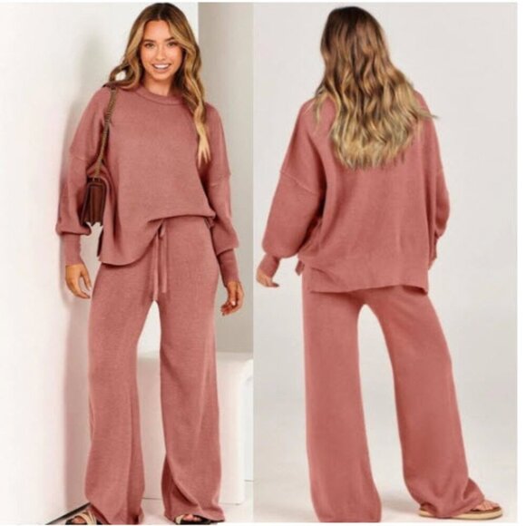 Anrabess Coral Lounge Set Oversized Fit Top + Wide Leg Pants Size Small - Picture 1 of 15